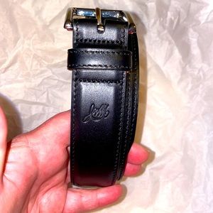 Men’s Johnston & Murphy high end black leather belt size 34 NWT & receipt